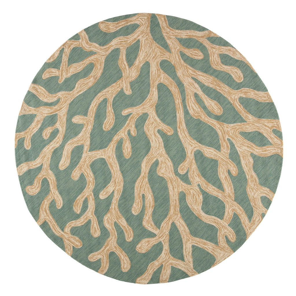 Jaipur Living Coral Indoor/ Outdoor Abstract Teal/ Tan Round Area Rug (8' Rnd)