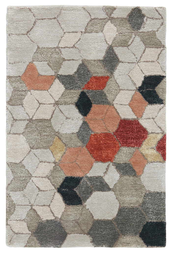 Jaipur Living Genesis Combs Geometric Light Gray / Orange 2' x 3' Rug