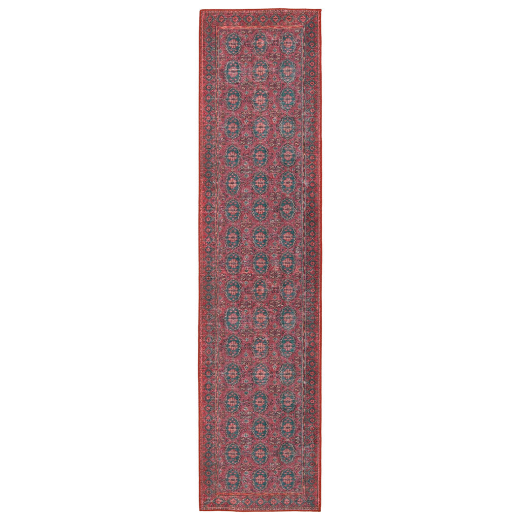 Kate Lester + Jaipur Living Kalinar Damask Dark Red/ Blue Runner Rug (2'6"X10')