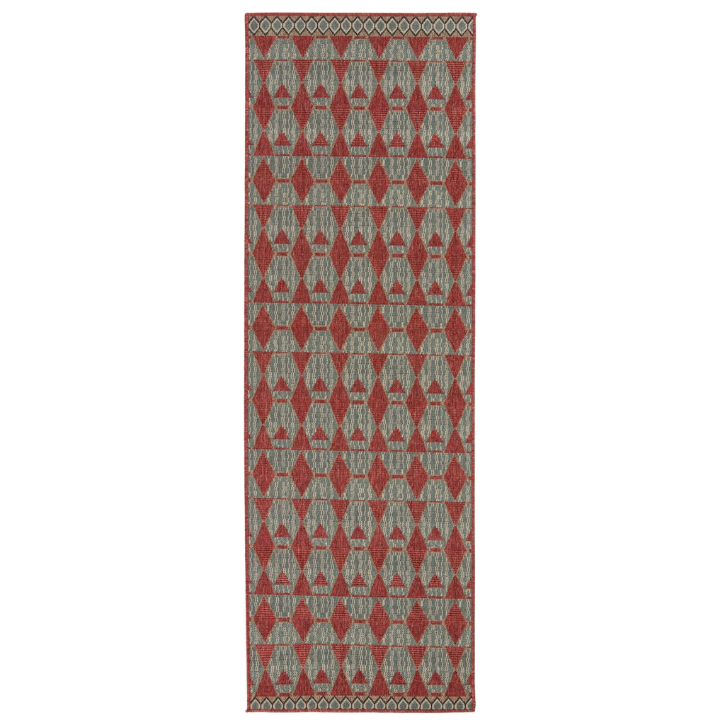 Vibe By Jaipur Living Maji Indoor/ Outdoor Geometric Red/ Sea Green Runner Rug (2'6"X8')