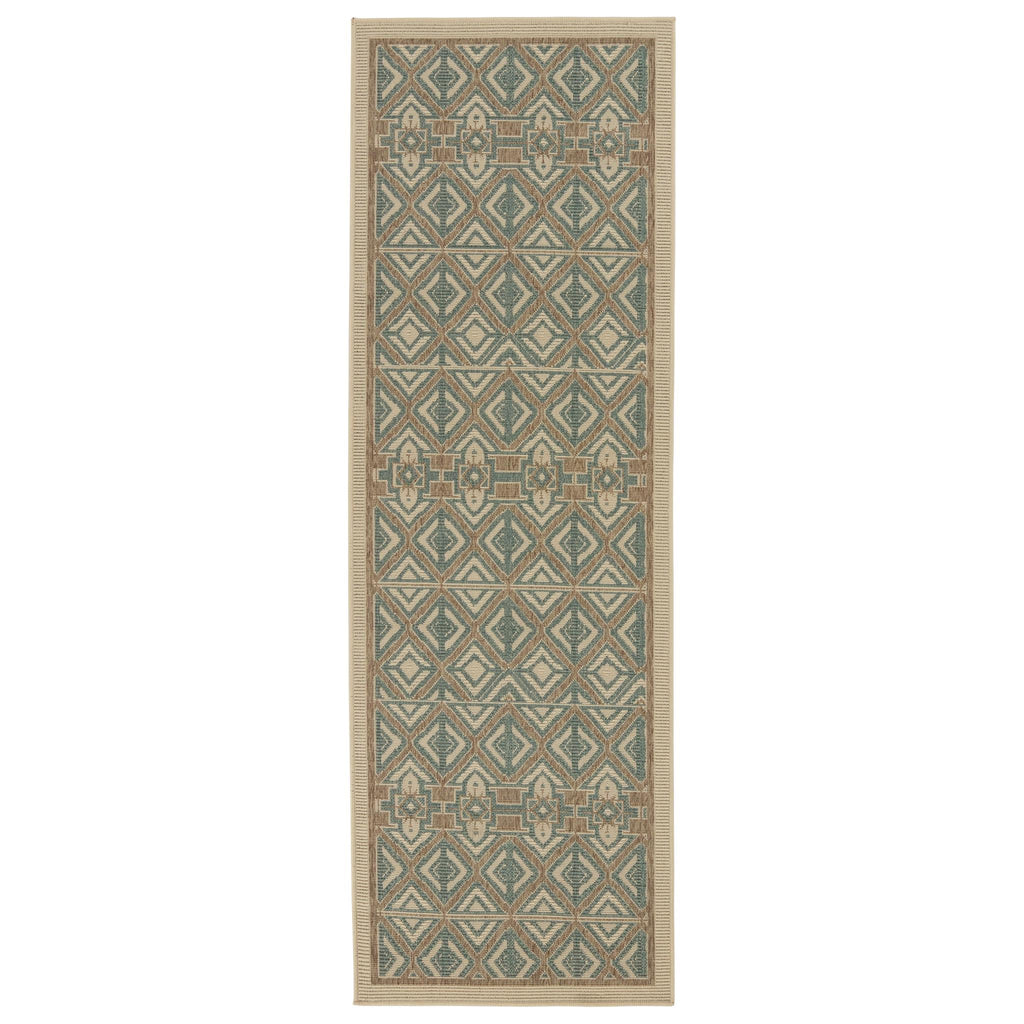 Vibe By Jaipur Living Hazina Indoor/ Outdoor Geometric Sea Green/ Beige Runner Rug (2'6"X8')