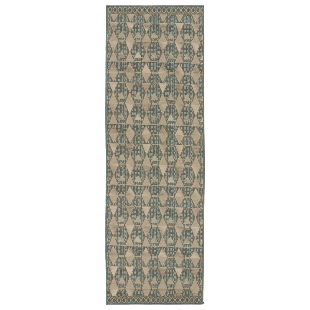 Vibe By Jaipur Living Maji Indoor/ Outdoor Geometric Sea Green/ Beige Runner Rug (2'6"X8')