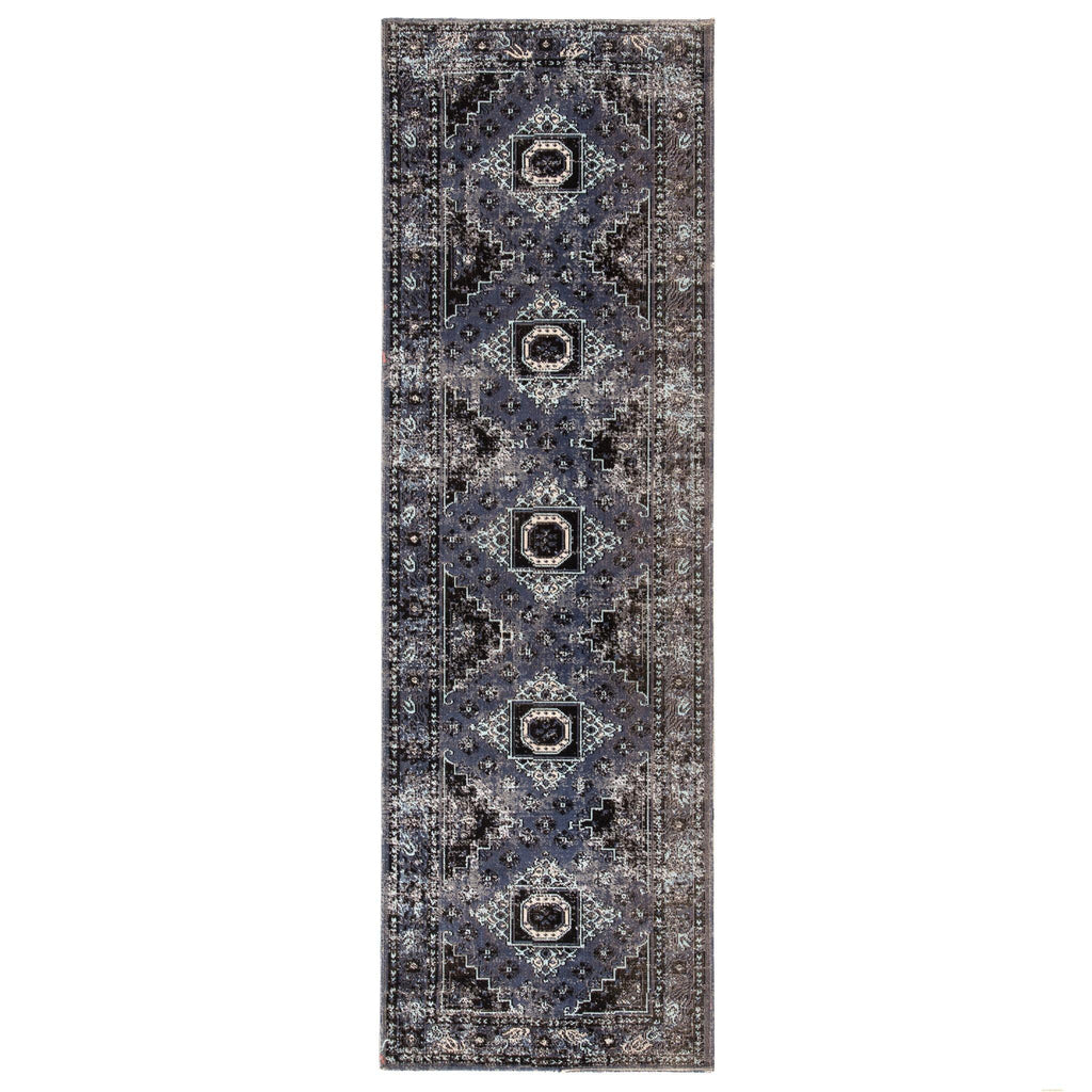 Jaipur Living Polaris Westlyn Medallion Black / Blue 2'6" x 8' Rug