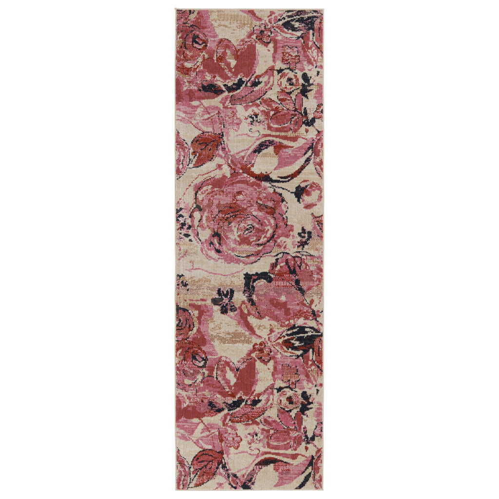 Vibe By Jaipur Living Hermione Indoor/ Outdoor Floral Pink/ Beige Runner Rug (2'6"X8')