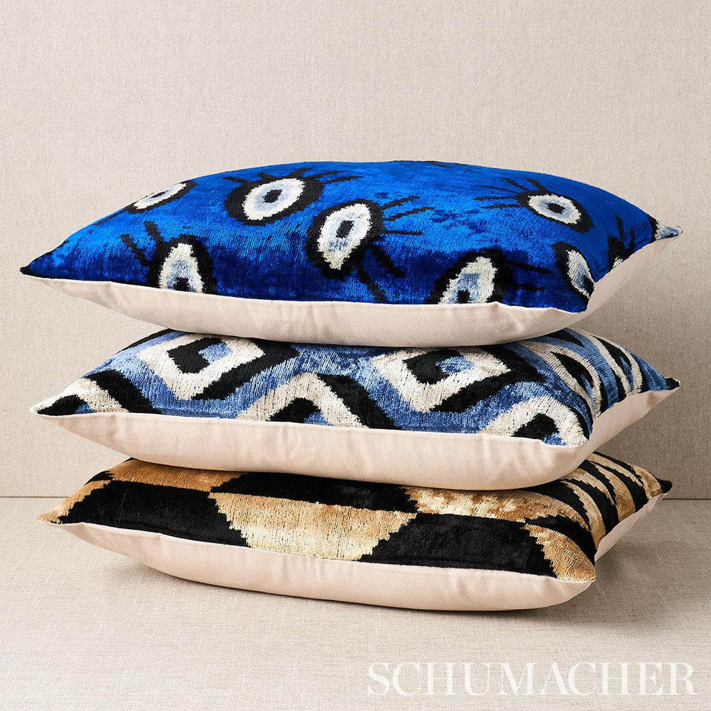 Schumacher Mersin Silk Velvet Blue & Black 20" x 16" Pillow