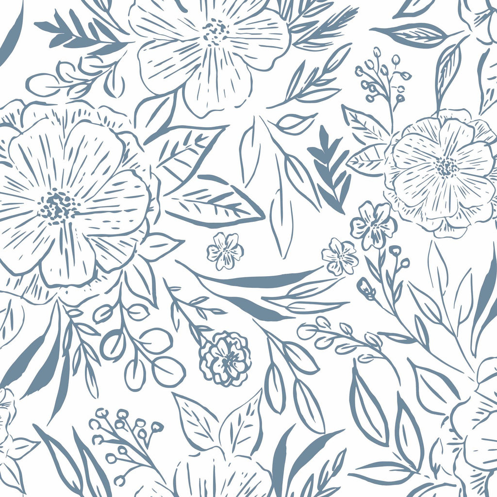 RoomMates Floral Sketch Peel & Stick Blue/White Wallpaper