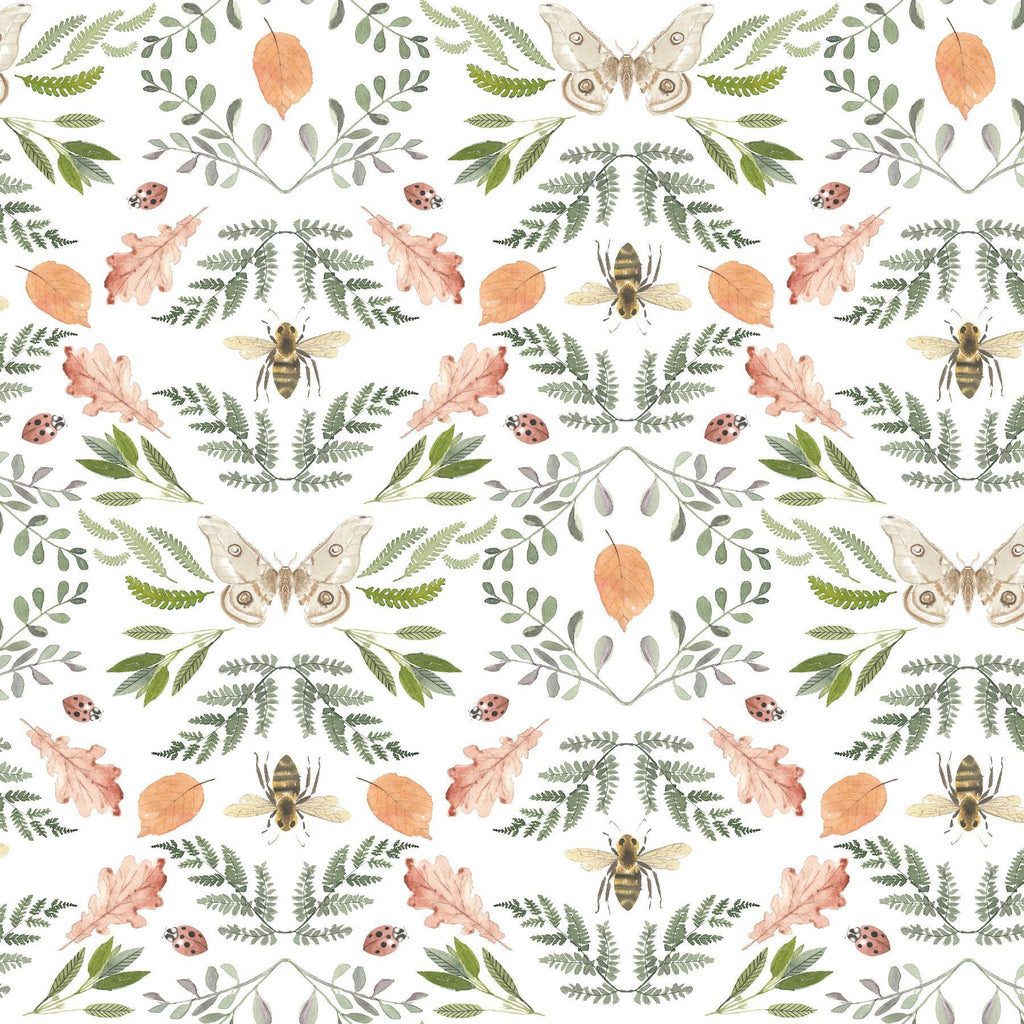 RoomMates Penny Lane: Forest Cottage Bee And Butterfly white Wallpaper