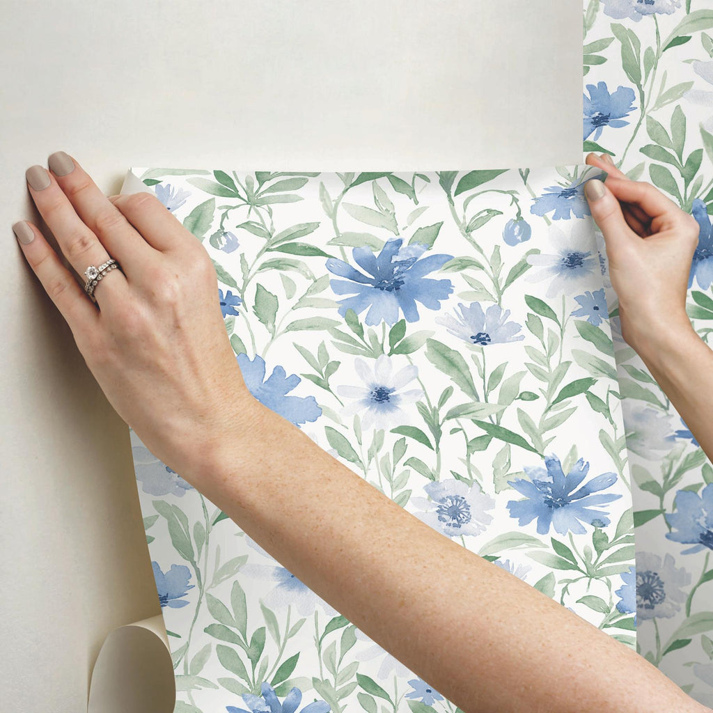 RoomMates Flower Market Peel & Stick Blue/Mint Wallpaper