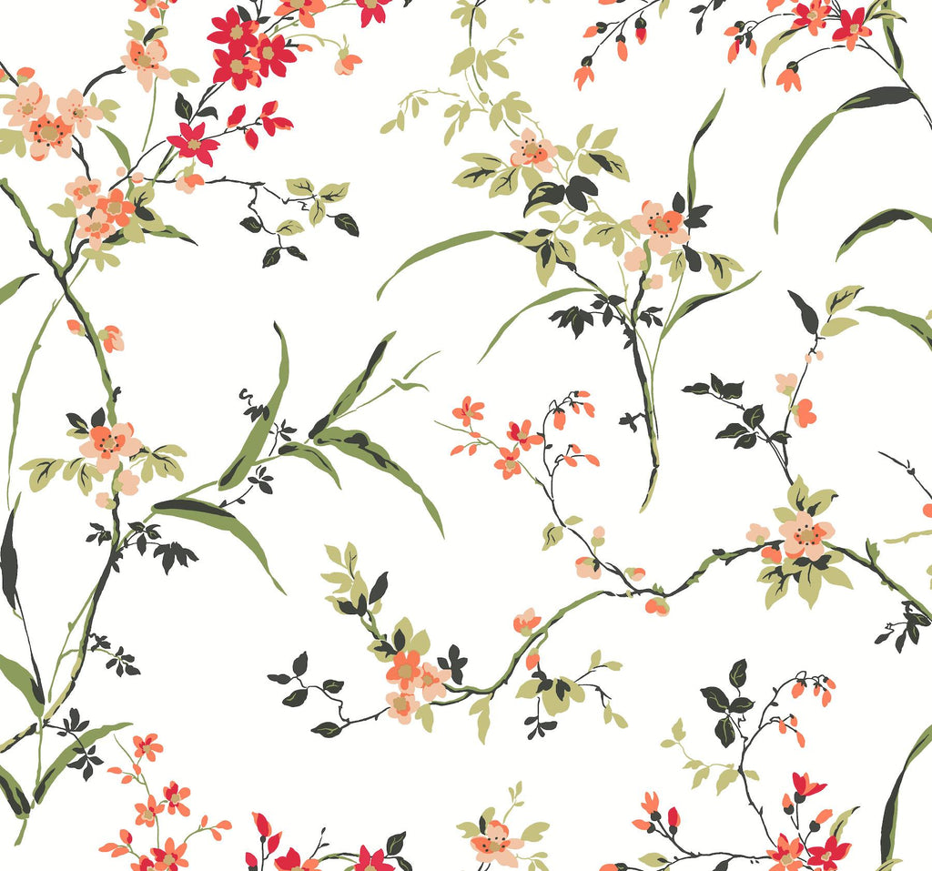 York Blossom Branches White & Red Wallpaper