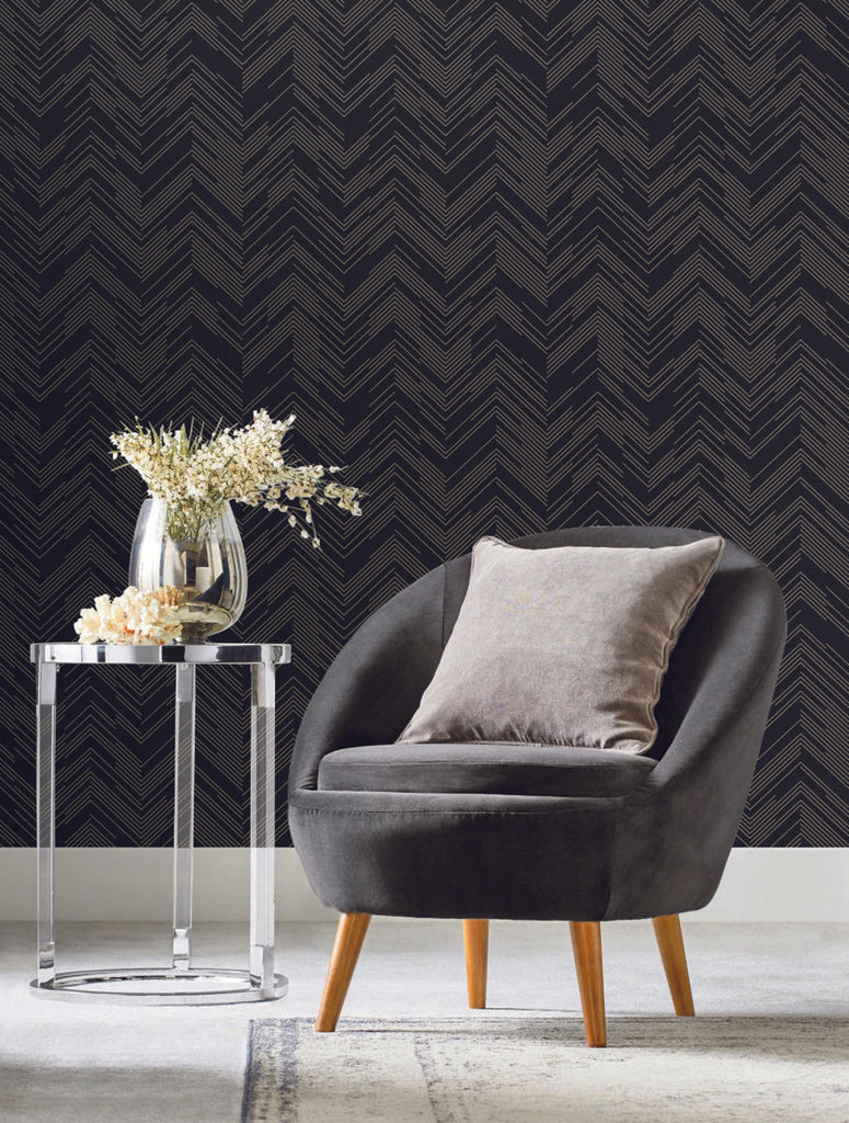 Antonina Vella Polished Chevron Black Wallpaper