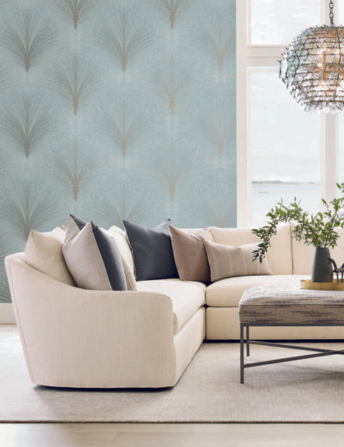 York Papyrus Plume Blue Wallpaper