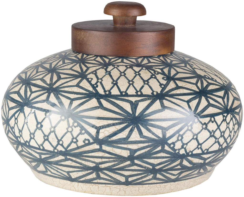 Surya Fenton FTN-001 Beige Navy 8"H x 12"W x 12"D Decorative Accent