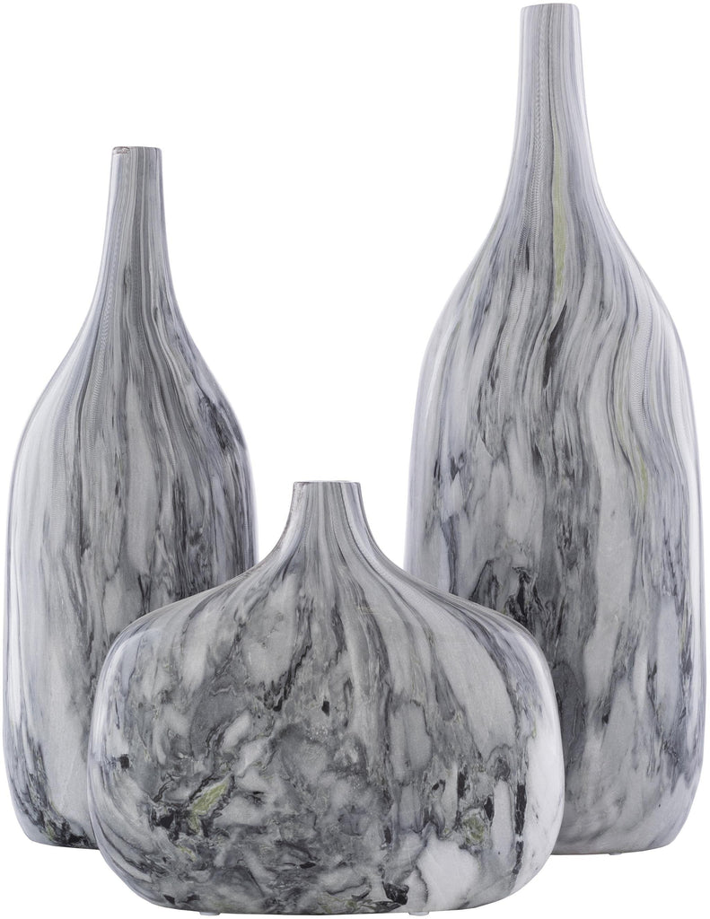 Surya Marble MBL-003 Gray White 18"H x 5"W x 7"D, 15"H x 5"W x 6"D, 8"H x 5"W x 9"D Decorative Accent