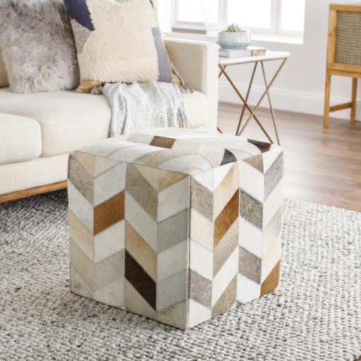 Surya Appalachian POUF-242 Brown Ivory 18"H x 18"W x 18"D Furniture