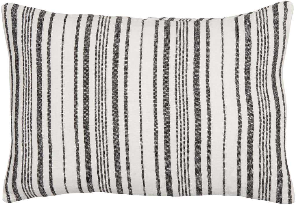 Surya Linen Stripe Buttoned LNB-002 Black Cream 13"H x 20"W Pillow Kit