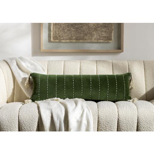 Surya Velvet Kantha VKH-002 Cream Grass Green 13"H x 36"W Pillow Kit