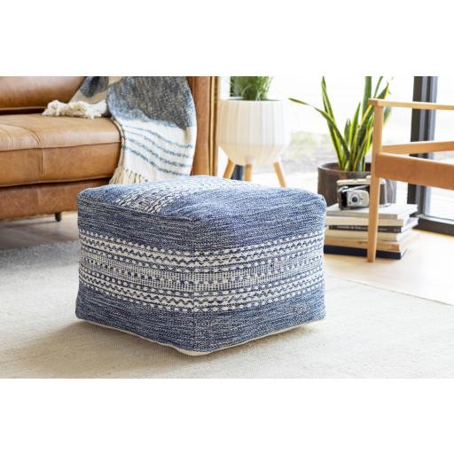 Surya Ethan ETPF-001 Blue Light Beige 14"H x 20"W x 20"D Pouf