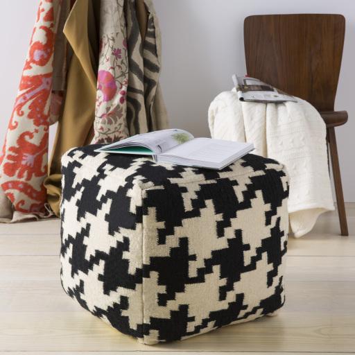 Surya Frontier POUF-173 Black Cream 18"H x 18"W x 18"D Pouf