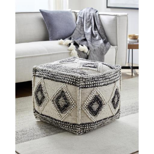 Surya Hygge HGPF-001 Black White 18"H x 18"W x 18"D Pouf