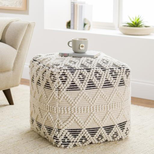 Surya Hygge HGPF-007 Black Cream 18"H x 18"W x 18"D Pouf