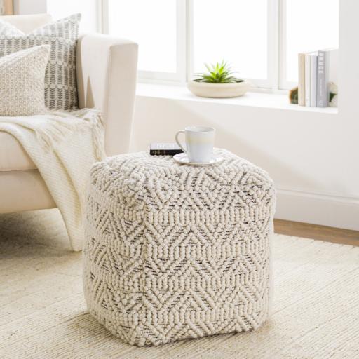 Surya Hygge HGPF-008 Black Cream 18"H x 18"W x 18"D Pouf