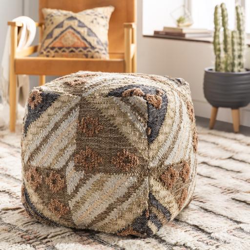 Surya Luanda LUPF-001 Black Brown 18"H x 18"W x 18"D Pouf