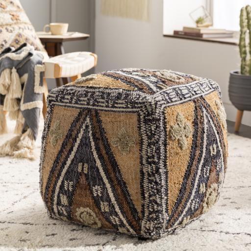 Surya Luanda LUPF-003 Black Brown 18"H x 18"W x 18"D Pouf