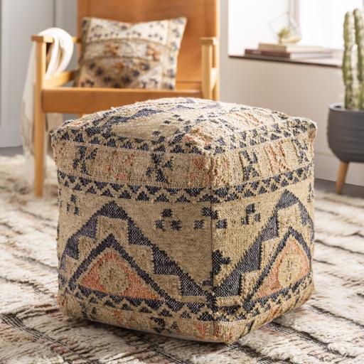 Surya Luanda LUPF-004 Black Light Beige 18"H x 18"W x 18"D Pouf