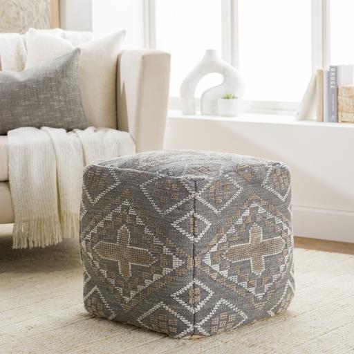 Surya Nobel NBPF-001 Beige Charcoal 18"H x 18"W x 18"D Pouf