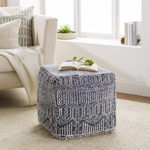 Surya Nobel NBPF-003 Beige Navy 18"H x 18"W x 18"D Pouf