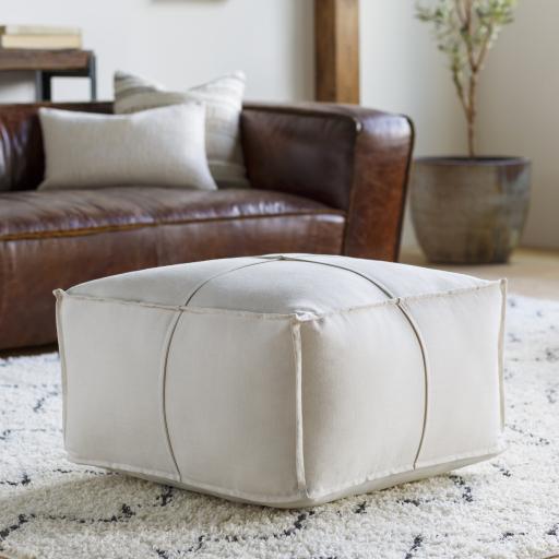 Surya Solid Linen SLPH-001 Ivory 13"H x 24"W x 24"D Pouf