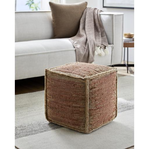 Surya Sonali SNPF-002 Brick Red Light Beige 16"H x 16"W x 16"D Pouf