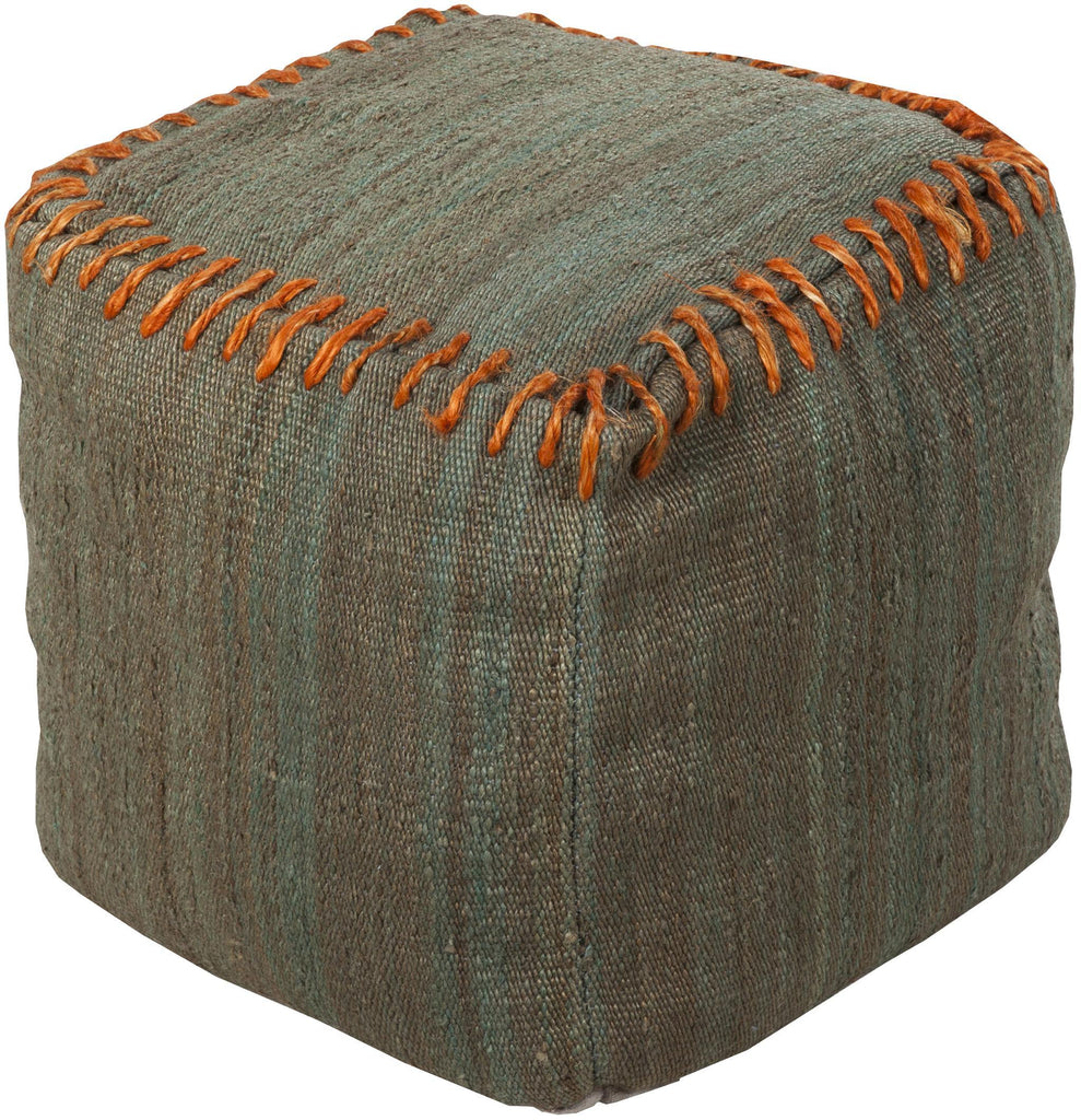 Surya Woodstock POUF-187 Dusty Sage Orange 18"H x 18"W x 18"D Pouf