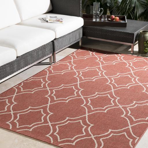 Surya Alfresco ALF-9591 Brick Red Light Beige 7'3" Square Rug