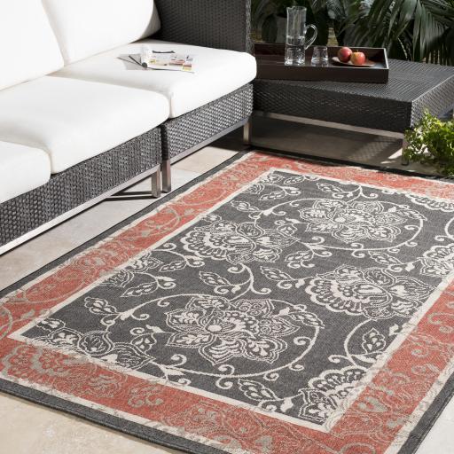 Surya Alfresco ALF-9592 Black Brick Red 7'3" Square Rug