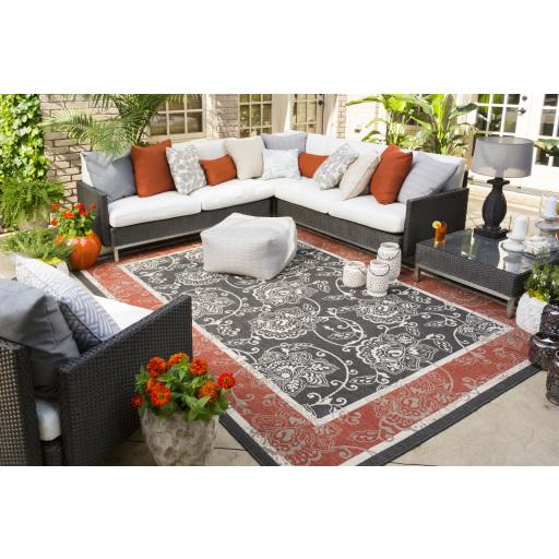 Surya Alfresco ALF-9592 Black Brick Red 7'3" Square Rug