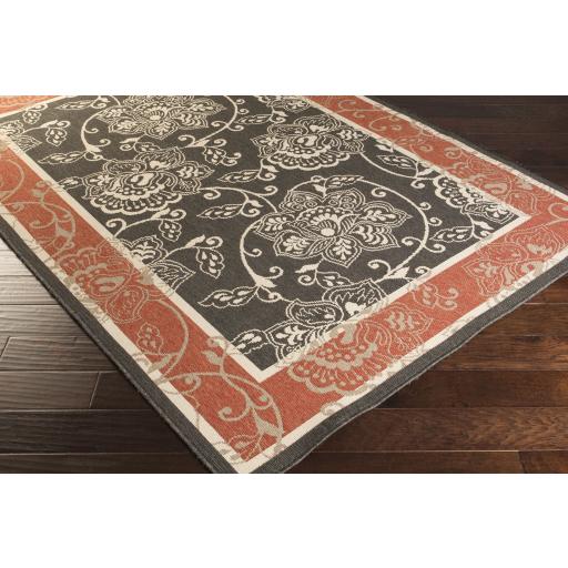 Surya Alfresco ALF-9592 Black Brick Red 7'3" Square Rug