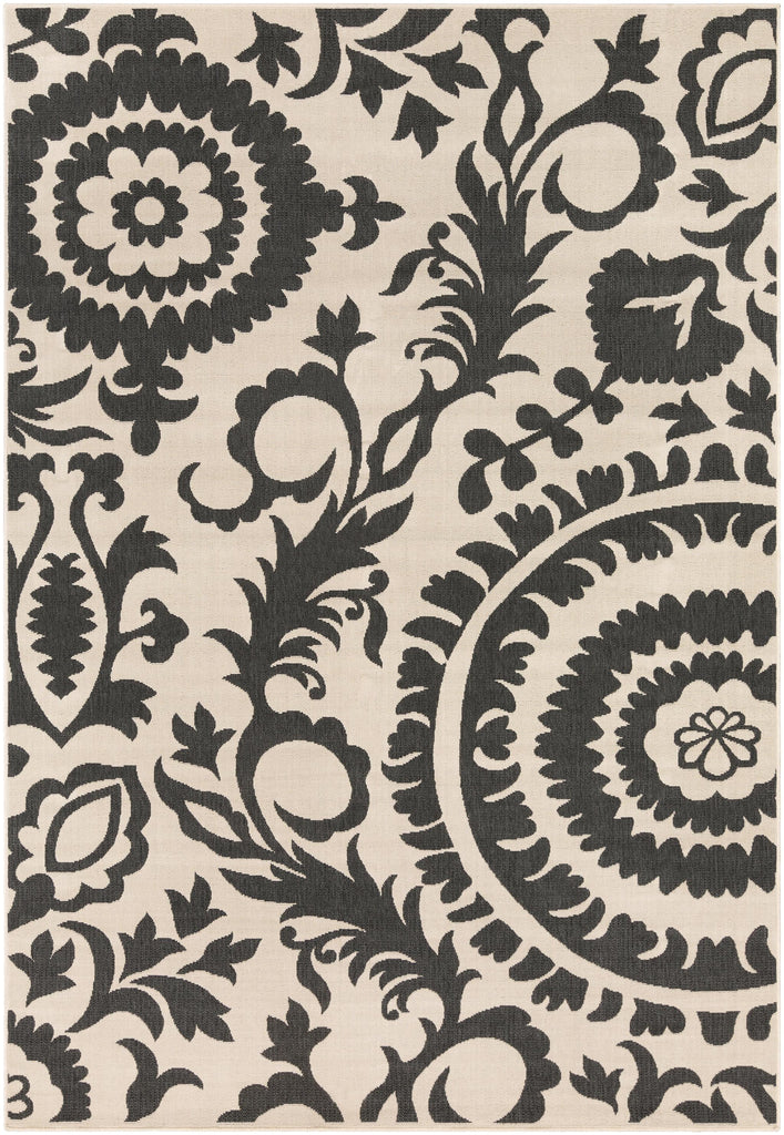 Surya Alfresco ALF-9612 Black Light Beige 7'3" Square Rug