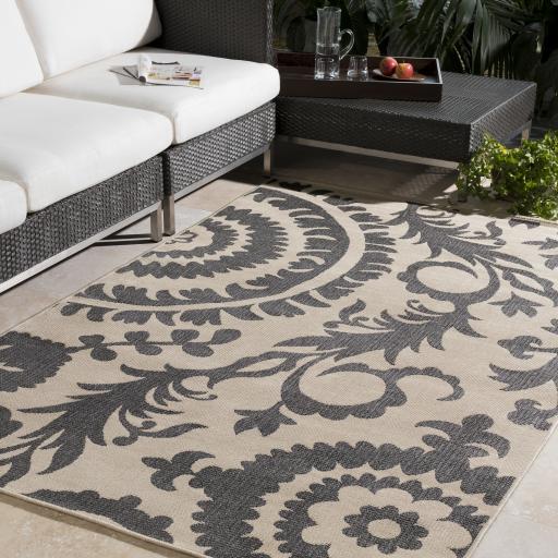 Surya Alfresco ALF-9612 Black Light Beige 7'3" Square Rug