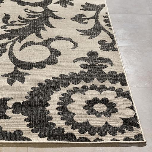 Surya Alfresco ALF-9612 Black Light Beige 7'3" Square Rug