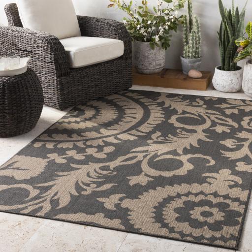 Surya Alfresco ALF-9615 Black Light Brown 2'5" x 11'10" Rug