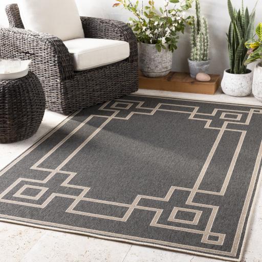 Surya Alfresco ALF-9630 Black Light Beige 2'5" x 11'10" Rug