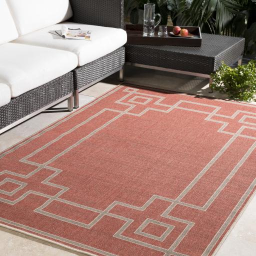 Surya Alfresco ALF-9631 Brick Red Light Beige 7'3" Square Rug