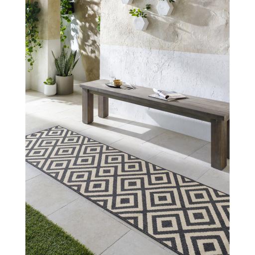 Surya Alfresco ALF-9639 Black Light Beige 7'3" Square Rug