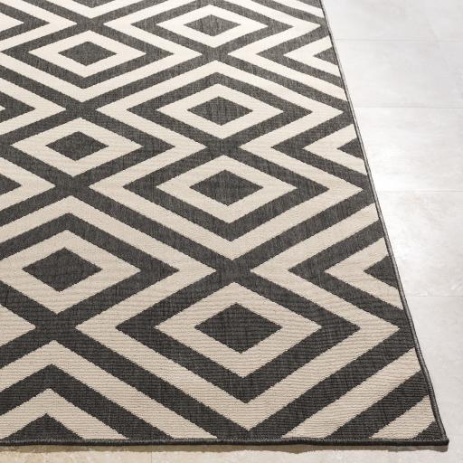 Surya Alfresco ALF-9639 Black Light Beige 7'3" Square Rug