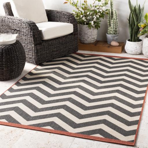 Surya Alfresco ALF-9646 Black Brick Red 7'3" Square Rug