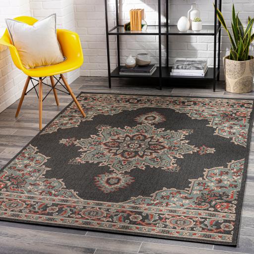 Surya Alfresco ALF-9671 Black Brick Red 7'3" Square Rug