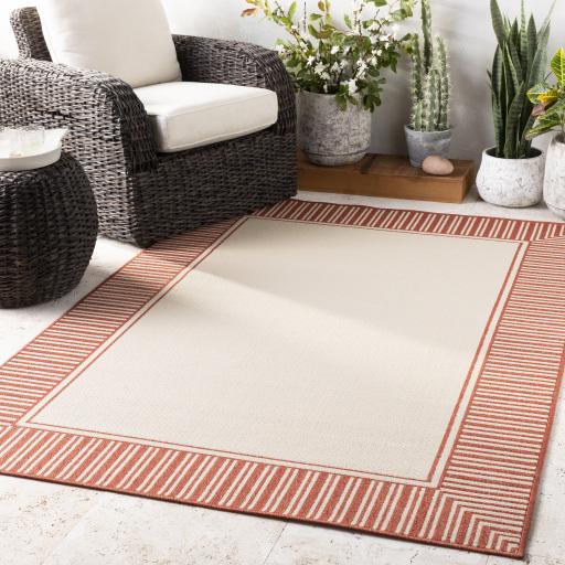 Surya Alfresco ALF-9683 Beige Brick Red 7'3" Square Rug