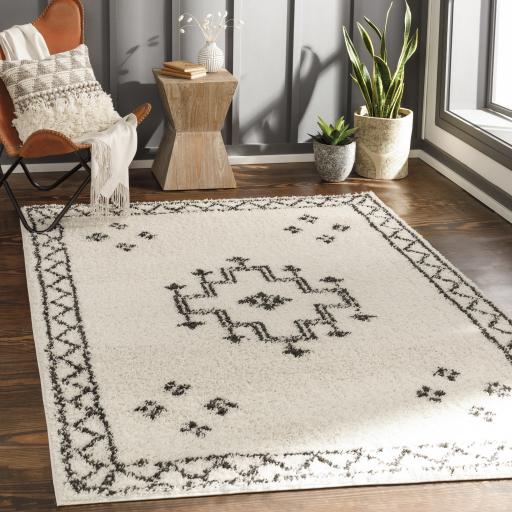 Surya Beni Shag BSH-2320 Black Cream 2'7" x 7'3" Rug