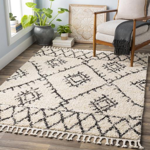 Surya Berber Shag BBE-2305 Charcoal Light Beige 2' x 2'11" Rug